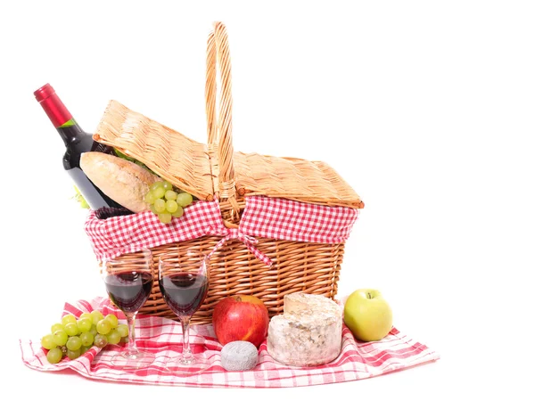 Picnic basket with wine — Stock Photo, Image