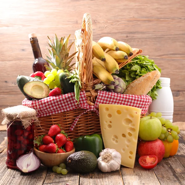 Basket with assorted food — Stock Photo, Image