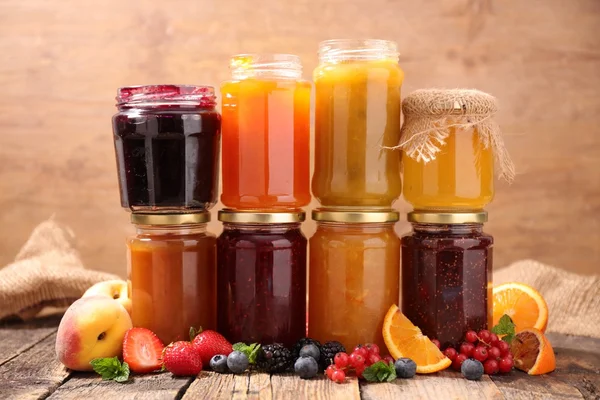 Assorted jam in jars — Stock Photo, Image