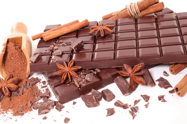 Chocolate bars and spices — Stock Photo, Image