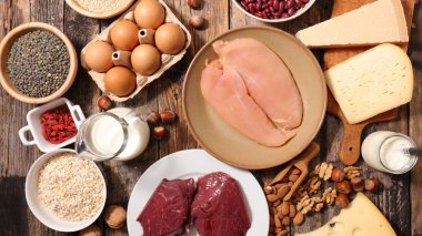 çeşitli protein yiyecek