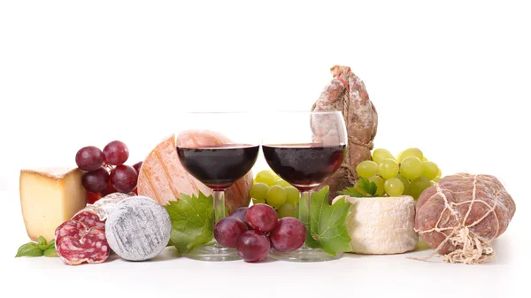 Wine, cheese and sausages — Stock Photo, Image