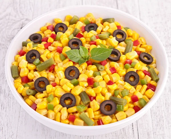 Corn salad with olives — Stock Photo, Image