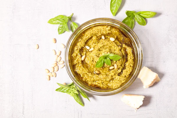 Pesto sauce in bowl — Stock Photo, Image