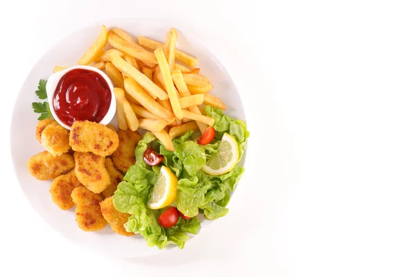 Fried chicken with french fries — Stock Photo, Image