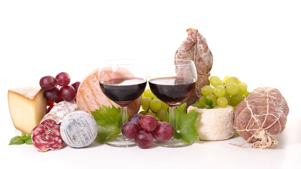 Wine, cheese and meat — Stock Photo, Image