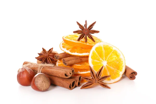 Christmas spices and dried oranges — Stock Photo, Image