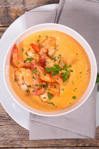 Shrimps and spicy soup — Stock Photo, Image