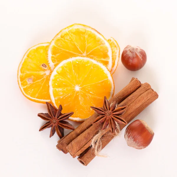 Dried oranges and spices — Stock Photo, Image