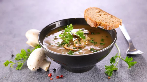 Soupe Aux Champignons Dans Bol Avec Persil — Photo