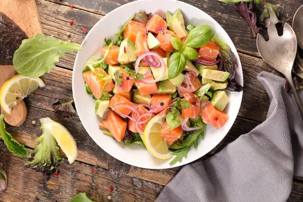 Salmon Salad Avocado Basil — Stock Photo, Image