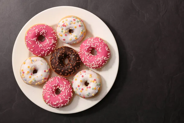 Plate Donuts Top View — Stock Photo, Image