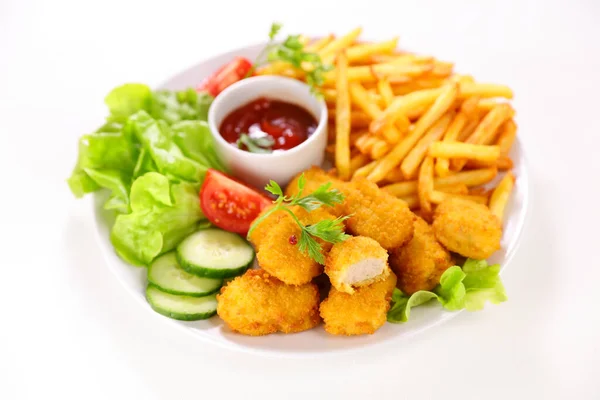 Chicken Nugget French Fries Lettuce — Stock Photo, Image