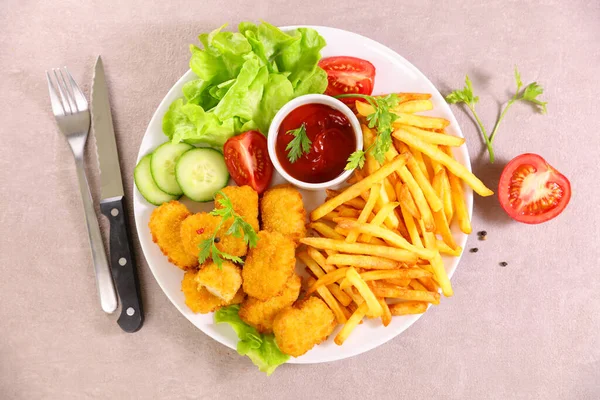 Chicken Nugget French Fries Lettuce — Stock Photo, Image