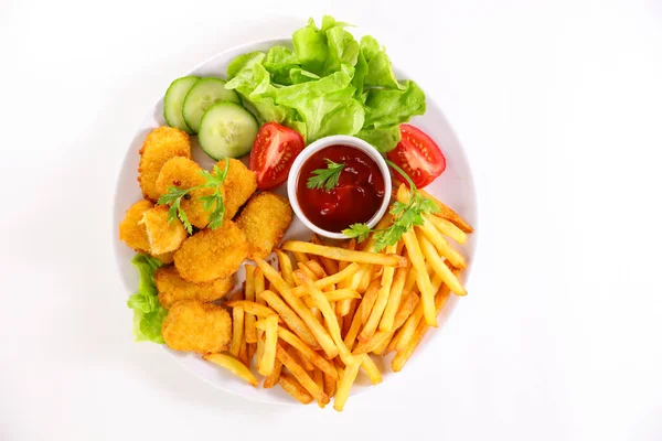 Chicken Nugget French Fries Lettuce — Stock Photo, Image