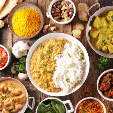 indian food collection on table clipart