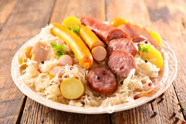 Sauerkraut Cabbage Meat Potato — Stock Photo, Image