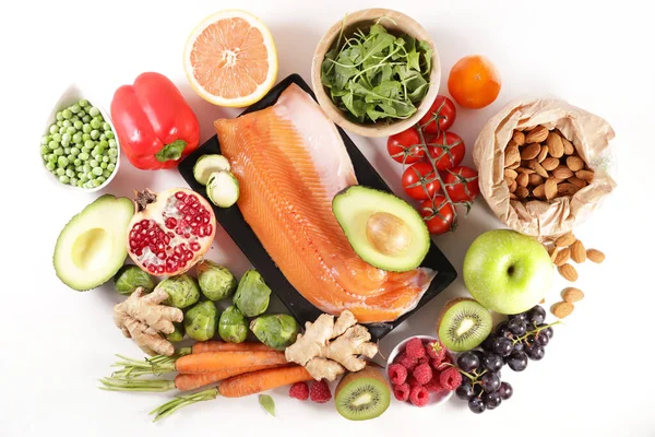 Výběr Zdravé Výživy Bílém Pozadí — Stock fotografie