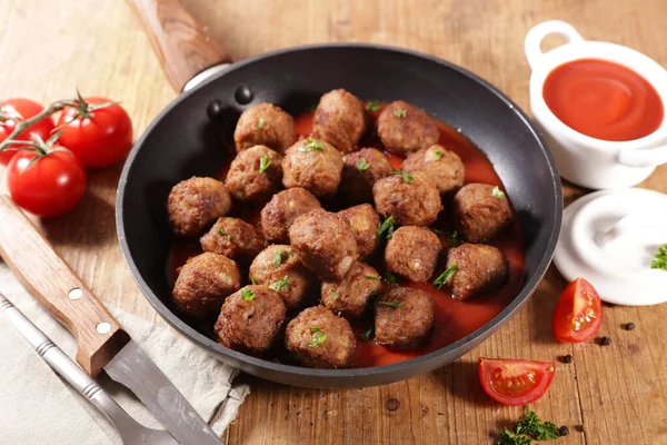 Fried Meatball Tomato Sauce — Stock Photo, Image