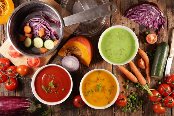 Bunte Gemüsesuppe Tomaten Kürbis Und Zucchini Suppe — Stockfoto