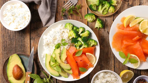 Rice Broccoli Avocado Salmon — Stock Photo, Image