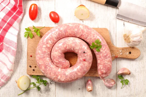 Raw Sausage Wooden Board — Stock Photo, Image