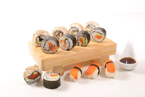 Sushi Maski Soy Sauce White Background — Stock Photo, Image