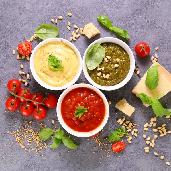 Set Variety Sauces Top View — Stock Photo, Image