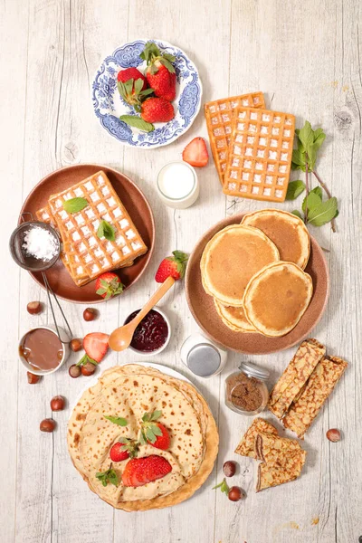 assorted of crepe,  pancake and waffle