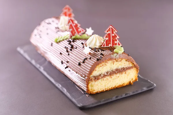 Chocolat Yule Log Gâteau Noël Décoration — Photo