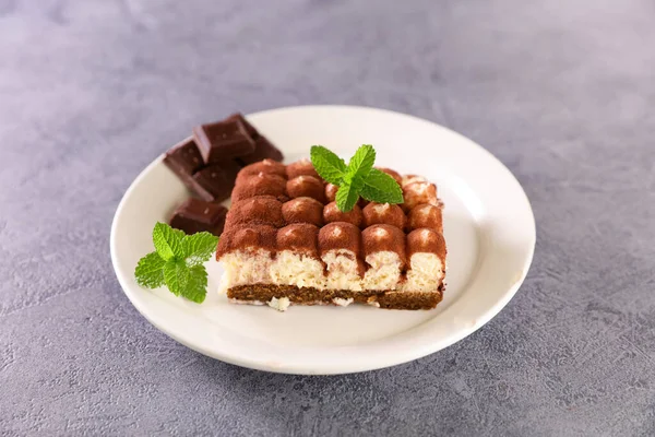 Tiramisu Cake Cocoa Mint — Stock Photo, Image