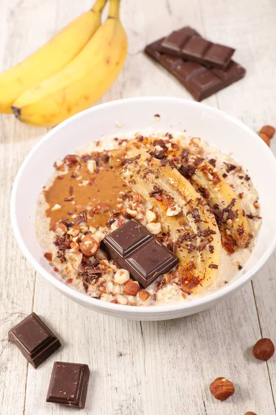 Banana Chocolate Nozes Com Mingau Cereal — Fotografia de Stock