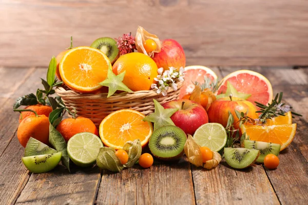 Assorted Fresh Fruits Wood Background — Stock Photo, Image