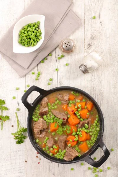 Carne Bovino Ervilha Cenoura Caçarola — Fotografia de Stock