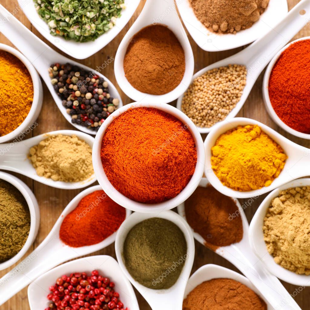 various spices background- top view