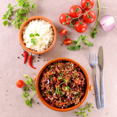 Chili con carne ve rice - en iyi manzara