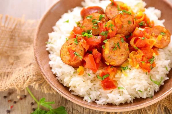 Creole Dish Rougail Saucisse Και Ρύζι — Φωτογραφία Αρχείου