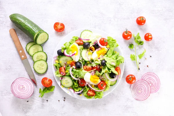 Groentesalade Met Komkommer Tomaat — Stockfoto