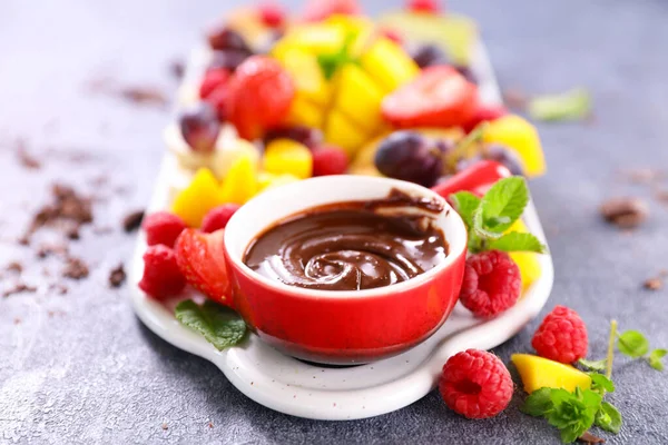 Čokoládová Omáčka Čerstvé Ovoce — Stock fotografie