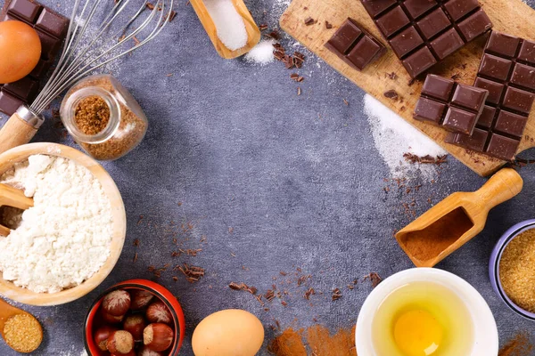 Pečení Pozadí Čokoládový Dezert Ingredience — Stock fotografie