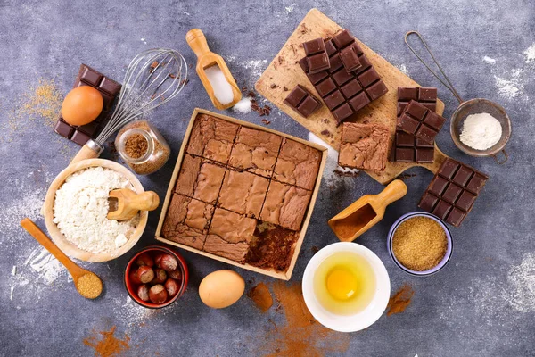 Brownie Chocolat Avec Ingrédients Vue Dessus — Photo