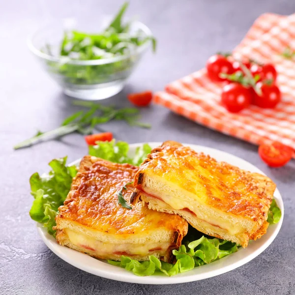 Croque Monsieur Pâine Prăjită Brânză Șuncă — Fotografie, imagine de stoc