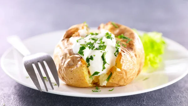 Baked Potato Stuffed Cream Herbs — Stock Photo, Image