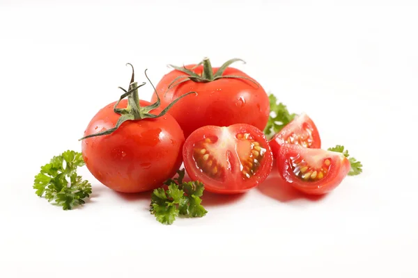 Pomodoro Rosso Erba Isolato Bianco — Foto Stock