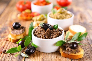 assorted of antipasto, tapenade with tree branch clipart