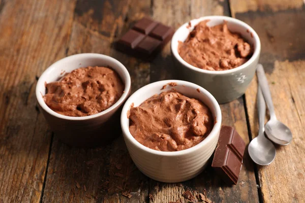 Mousse Chocolate Fundo Madeira — Fotografia de Stock