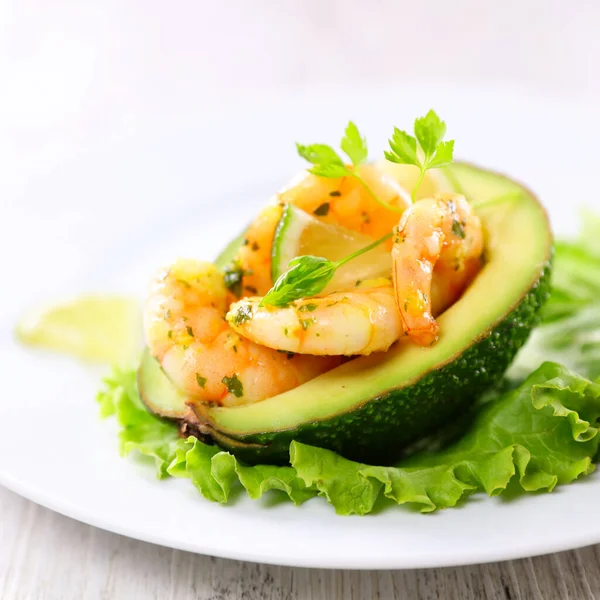 Avocado Salad Shrimp Herbs — Stock Photo, Image
