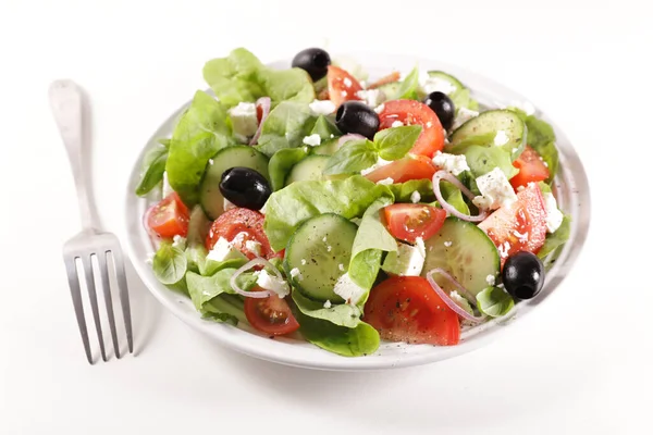 Salada Legumes Com Pepino Tomate Queijo Azeitona — Fotografia de Stock
