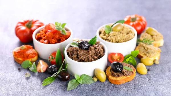 Assorted Tapenade Bread Toast — Stock Photo, Image