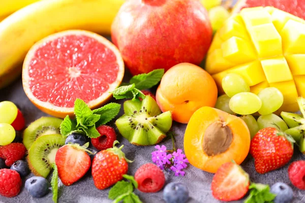 Válogatott Egészséges Gyümölcsök Bogyók Háttér — Stock Fotó